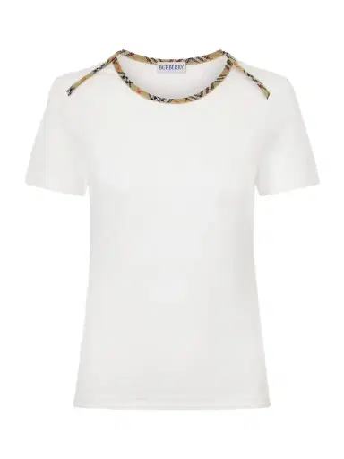 Burberry Stephanie Tartan-trimmed Stretch-cotton Jersey T-shirt | Thumbnail 1 Burberry Stephanie Tartan-trimmed Stretch-cotton Jersey T-shirt | Thumbnail 1