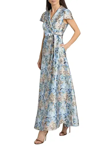SACHIN & BABI Women's Etienne Floral Wrap Gown - Watercolor Gernaium - Size 14 | Thumbnail 2 SACHIN & BABI Women's Etienne Floral Wrap Gown - Watercolor Gernaium - Size 14 | Thumbnail 2