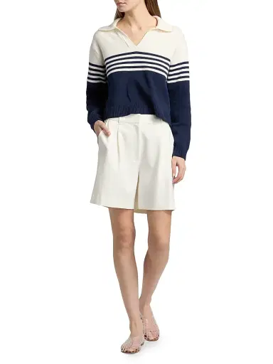 Simkhai Women's Jules Striped Cotton Polo Shirt - Midnight Stripe - Size Large | Thumbnail 2 Simkhai Women's Jules Striped Cotton Polo Shirt - Midnight Stripe - Size Large | Thumbnail 2