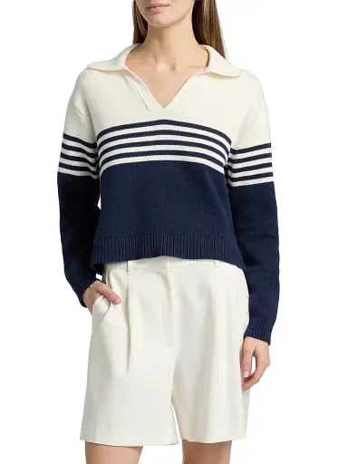 Simkhai Women's Jules Striped Cotton Polo Shirt - Midnight Stripe - Size Large | Thumbnail 3 Simkhai Women's Jules Striped Cotton Polo Shirt - Midnight Stripe - Size Large | Thumbnail 3