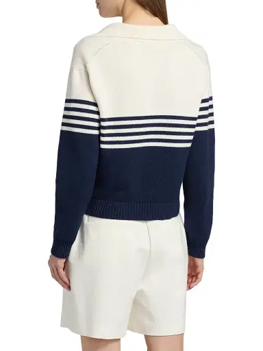 Simkhai Women's Jules Striped Cotton Polo Shirt - Midnight Stripe - Size Large | Thumbnail 5 Simkhai Women's Jules Striped Cotton Polo Shirt - Midnight Stripe - Size Large | Thumbnail 5