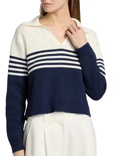 Simkhai Women's Jules Striped Cotton Polo Shirt - Midnight Stripe - Size Large | Thumbnail 6 Simkhai Women's Jules Striped Cotton Polo Shirt - Midnight Stripe - Size Large | Thumbnail 6