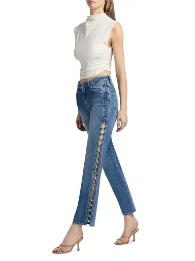 SIMKHAI Women's Amelia Beaded High-Rise Jeans - Salton | Thumbnail 2 SIMKHAI Women's Amelia Beaded High-Rise Jeans - Salton | Thumbnail 2