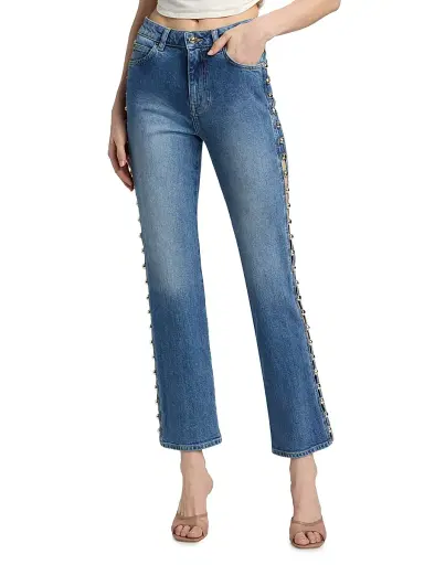 SIMKHAI Women's Amelia Beaded High-Rise Jeans - Salton | Thumbnail 3 SIMKHAI Women's Amelia Beaded High-Rise Jeans - Salton | Thumbnail 3