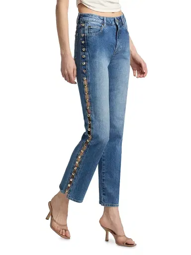 SIMKHAI Women's Amelia Beaded High-Rise Jeans - Salton | Thumbnail 4 SIMKHAI Women's Amelia Beaded High-Rise Jeans - Salton | Thumbnail 4