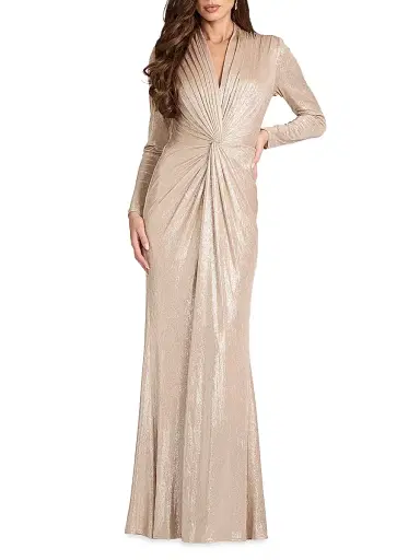 Tadashi Shoji Women's Metallic Jersey Long-Sleeve Gown - Pebble - Size XXL | Thumbnail 2 Tadashi Shoji Women's Metallic Jersey Long-Sleeve Gown - Pebble - Size XXL | Thumbnail 2