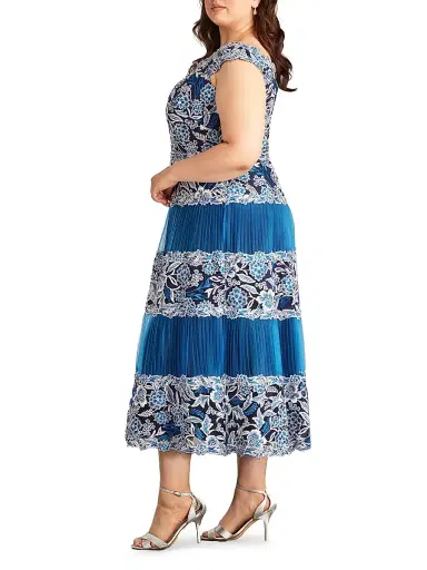 Tadashi Shoji Women's Plus Off-the-Shoulder Embroidered Midi-Dress - Pacific Blue | Thumbnail 3 Tadashi Shoji Women's Plus Off-the-Shoulder Embroidered Midi-Dress - Pacific Blue | Thumbnail 3