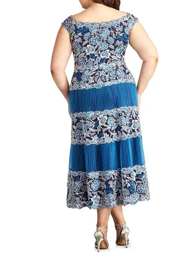 Tadashi Shoji Women's Plus Off-the-Shoulder Embroidered Midi-Dress - Pacific Blue | Thumbnail 4 Tadashi Shoji Women's Plus Off-the-Shoulder Embroidered Midi-Dress - Pacific Blue | Thumbnail 4