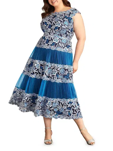 Tadashi Shoji Women's Plus Off-the-Shoulder Embroidered Midi-Dress - Pacific Blue | Thumbnail 5 Tadashi Shoji Women's Plus Off-the-Shoulder Embroidered Midi-Dress - Pacific Blue | Thumbnail 5