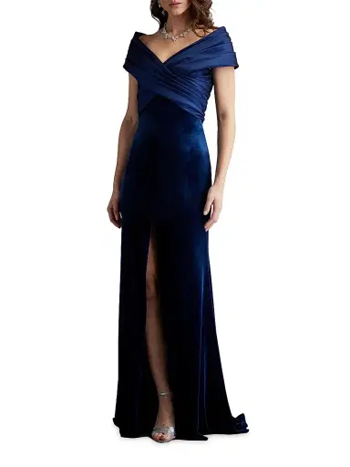 Tadashi Shoji Women's Velvet Off-The-Shoulder Gown - Navy - Size XXXL | Thumbnail 2 Tadashi Shoji Women's Velvet Off-The-Shoulder Gown - Navy - Size XXXL | Thumbnail 2