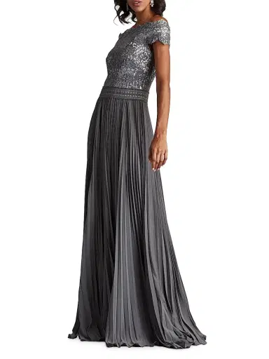 Tadashi Shoji Women's Sequined Lace Off-The-Shoulder Gown - Mist | Thumbnail 3 Tadashi Shoji Women's Sequined Lace Off-The-Shoulder Gown - Mist | Thumbnail 3