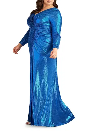 Tadashi Shoji Women's Plus Metallic Jersey Gathered Gown - Pacific Blue | Thumbnail 3 Tadashi Shoji Women's Plus Metallic Jersey Gathered Gown - Pacific Blue | Thumbnail 3