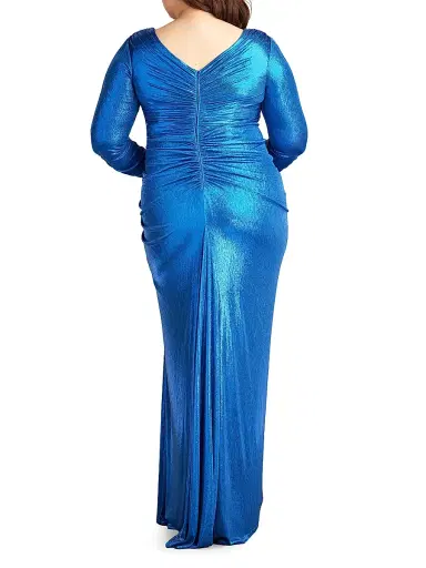 Tadashi Shoji Women's Plus Metallic Jersey Gathered Gown - Pacific Blue | Thumbnail 4 Tadashi Shoji Women's Plus Metallic Jersey Gathered Gown - Pacific Blue | Thumbnail 4