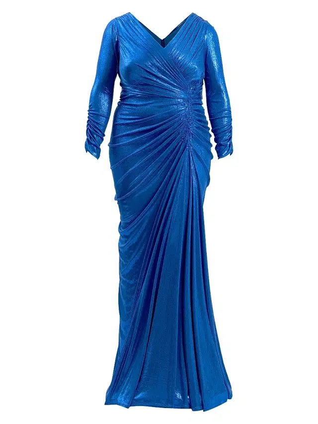 Women's Plus Metallic Jersey Gathered Gown - Pacific Blue Women's Plus Metallic Jersey Gathered Gown - Pacific Blue
