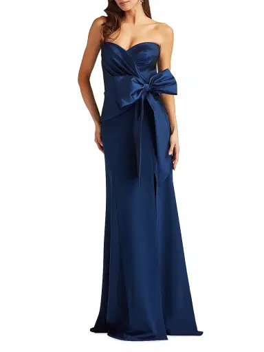 Tadashi Shoji Women's Pleated Bow Strapless Column Gown - Navy | Thumbnail 2 Tadashi Shoji Women's Pleated Bow Strapless Column Gown - Navy | Thumbnail 2