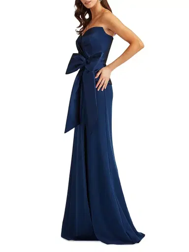 Tadashi Shoji Women's Pleated Bow Strapless Column Gown - Navy | Thumbnail 3 Tadashi Shoji Women's Pleated Bow Strapless Column Gown - Navy | Thumbnail 3