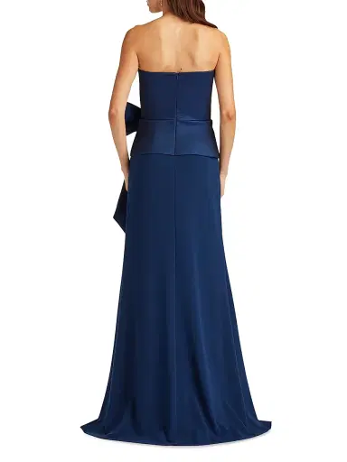 Tadashi Shoji Women's Pleated Bow Strapless Column Gown - Navy | Thumbnail 4 Tadashi Shoji Women's Pleated Bow Strapless Column Gown - Navy | Thumbnail 4