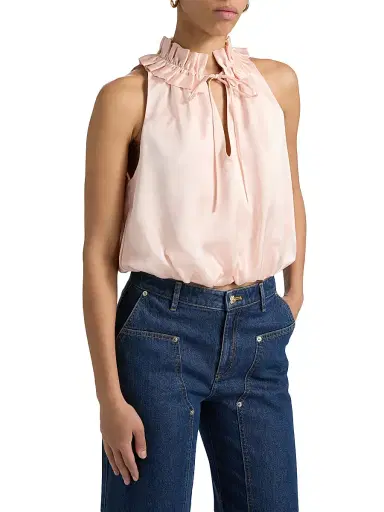 Cinq à Sept Women's Lucianna Ruffled Collar Bubble Top - Rosy Cloud - Size XL | Thumbnail 4 Cinq à Sept Women's Lucianna Ruffled Collar Bubble Top - Rosy Cloud - Size XL | Thumbnail 4
