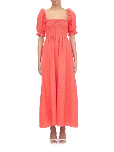 Hill House Home Women's The Scarlett Midi Nap Dress - Coral Daisy Broderie | Thumbnail 2 Hill House Home Women's The Scarlett Midi Nap Dress - Coral Daisy Broderie | Thumbnail 2