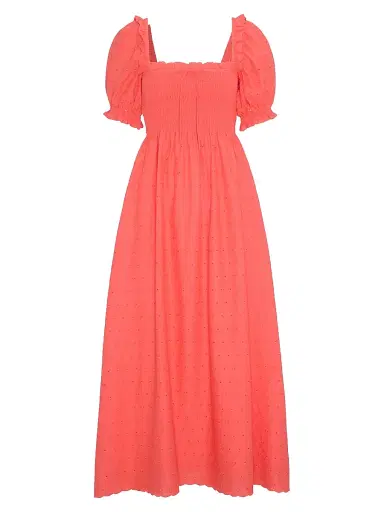 Hill House Home Women's The Scarlett Midi Nap Dress - Coral Daisy Broderie | Thumbnail 1 Hill House Home Women's The Scarlett Midi Nap Dress - Coral Daisy Broderie | Thumbnail 1