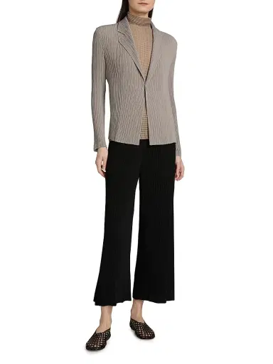 Issey Miyake Women's Hatching Pleated Blazer - Greige | Thumbnail 2 Issey Miyake Women's Hatching Pleated Blazer - Greige | Thumbnail 2