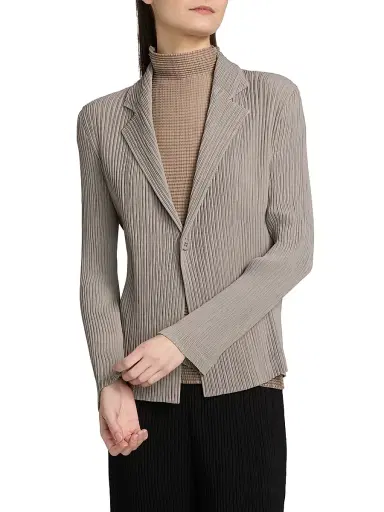 Issey Miyake Women's Hatching Pleated Blazer - Greige | Thumbnail 3 Issey Miyake Women's Hatching Pleated Blazer - Greige | Thumbnail 3
