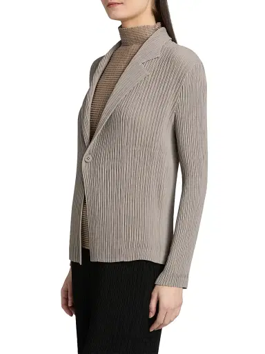 Issey Miyake Women's Hatching Pleated Blazer - Greige | Thumbnail 4 Issey Miyake Women's Hatching Pleated Blazer - Greige | Thumbnail 4