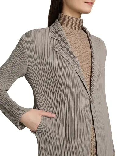 Issey Miyake Women's Hatching Pleated Blazer - Greige | Thumbnail 6 Issey Miyake Women's Hatching Pleated Blazer - Greige | Thumbnail 6