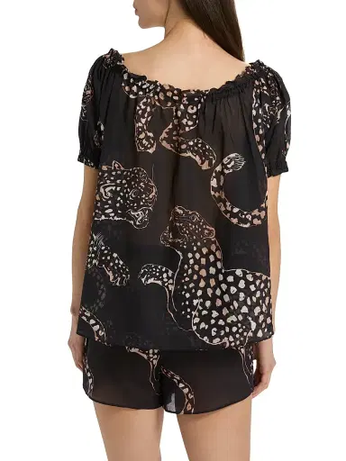 Desmond & Dempsey Women's Jaguar-Print Cotton Pajamas | Thumbnail 5 Desmond & Dempsey Women's Jaguar-Print Cotton Pajamas | Thumbnail 5