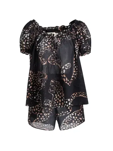 Desmond & Dempsey Women's Jaguar-Print Cotton Pajamas | Thumbnail 1 Desmond & Dempsey Women's Jaguar-Print Cotton Pajamas | Thumbnail 1