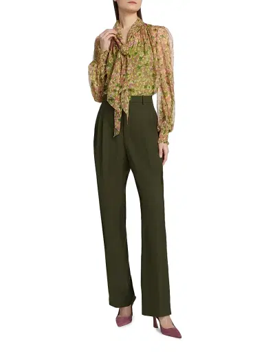 Burberry Women's Lila Ditsy Floral Silk Tie Blouse - Bracken Greenpat | Thumbnail 2 Burberry Women's Lila Ditsy Floral Silk Tie Blouse - Bracken Greenpat | Thumbnail 2