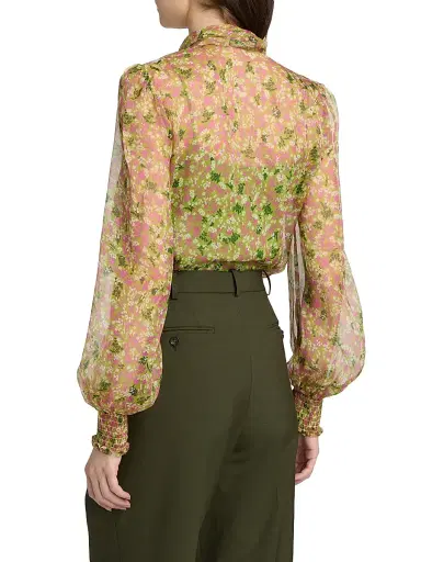 Burberry Women's Lila Ditsy Floral Silk Tie Blouse - Bracken Greenpat | Thumbnail 5 Burberry Women's Lila Ditsy Floral Silk Tie Blouse - Bracken Greenpat | Thumbnail 5