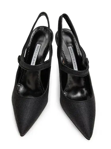 Manolo Blahnik Women's Camparisli 90MM Raffia Mary Jane Pumps - Black | Thumbnail 4 Manolo Blahnik Women's Camparisli 90MM Raffia Mary Jane Pumps - Black | Thumbnail 4