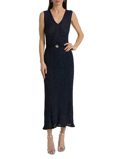 Chiara Boni La Petite Robe Women's Risse Metallic Knit Star Midi-Dress | Thumbnail 2 Chiara Boni La Petite Robe Women's Risse Metallic Knit Star Midi-Dress | Thumbnail 2