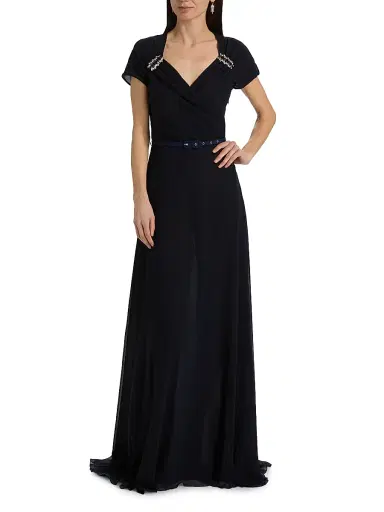 Chiara Boni La Petite Robe Women's Slavka Belted Georgette Gown | Thumbnail 2 Chiara Boni La Petite Robe Women's Slavka Belted Georgette Gown | Thumbnail 2