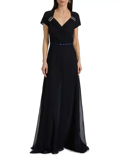 Chiara Boni La Petite Robe Women's Slavka Belted Georgette Gown | Thumbnail 3 Chiara Boni La Petite Robe Women's Slavka Belted Georgette Gown | Thumbnail 3