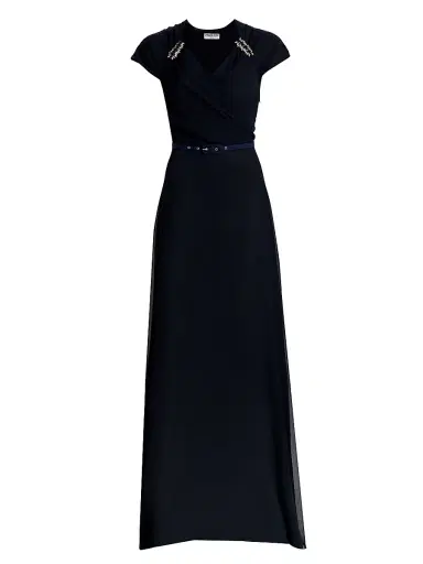 Chiara Boni La Petite Robe Women's Slavka Belted Georgette Gown | Thumbnail 1 Chiara Boni La Petite Robe Women's Slavka Belted Georgette Gown | Thumbnail 1