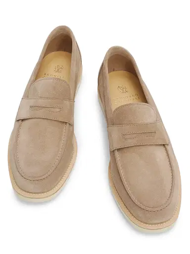 Brunello Cucinelli Men's Suede Penny Loafers - Blue | Thumbnail 4 Brunello Cucinelli Men's Suede Penny Loafers - Blue | Thumbnail 4