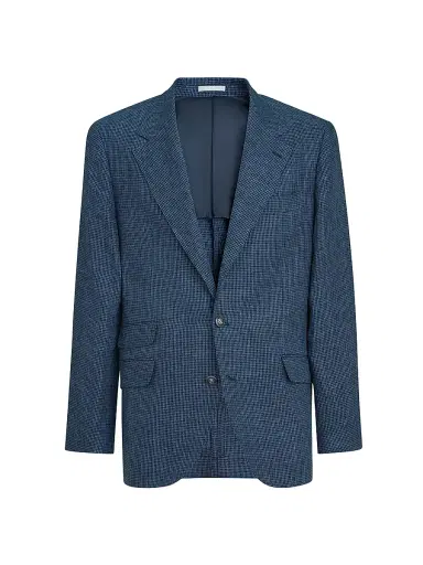 Brunello Cucinelli Men's Linen Houndstooth Deconstructed Cavallo Blazer with Metal Buttons - Denim - Size 46 | Thumbnail 2 Brunello Cucinelli Men's Linen Houndstooth Deconstructed Cavallo Blazer with Metal Buttons - Denim - Size 46 | Thumbnail 2