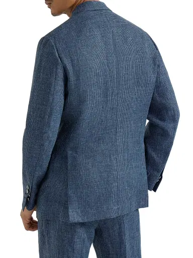 Brunello Cucinelli Men's Linen Houndstooth Deconstructed Cavallo Blazer with Metal Buttons - Denim - Size 46 | Thumbnail 4 Brunello Cucinelli Men's Linen Houndstooth Deconstructed Cavallo Blazer with Metal Buttons - Denim - Size 46 | Thumbnail 4