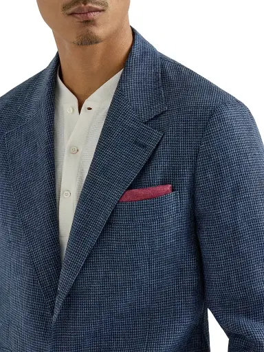 Brunello Cucinelli Men's Linen Houndstooth Deconstructed Cavallo Blazer with Metal Buttons - Denim - Size 46 | Thumbnail 5 Brunello Cucinelli Men's Linen Houndstooth Deconstructed Cavallo Blazer with Metal Buttons - Denim - Size 46 | Thumbnail 5