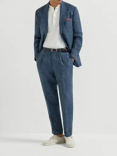 Brunello Cucinelli Men's Linen Houndstooth Deconstructed Cavallo Blazer with Metal Buttons - Denim - Size 46 | Thumbnail 6 Brunello Cucinelli Men's Linen Houndstooth Deconstructed Cavallo Blazer with Metal Buttons - Denim - Size 46 | Thumbnail 6