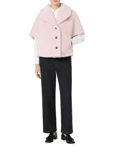 Max Mara Women's Boxy Fit Alpaca and Wool Teddy Fabric Cape - Beige Pink - Size Medium | Thumbnail 2 Max Mara Women's Boxy Fit Alpaca and Wool Teddy Fabric Cape - Beige Pink - Size Medium | Thumbnail 2