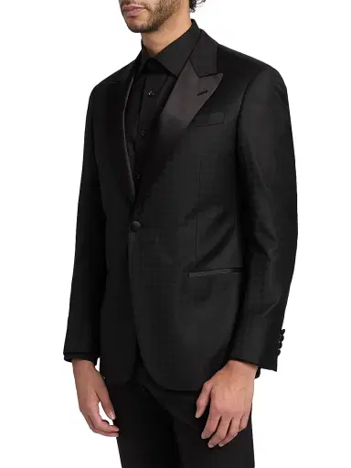 Emporio Armani Men's Houndstooth Stretch-Virgin Wool Blazer - Black - Size 46 | Thumbnail 4 Emporio Armani Men's Houndstooth Stretch-Virgin Wool Blazer - Black - Size 46 | Thumbnail 4