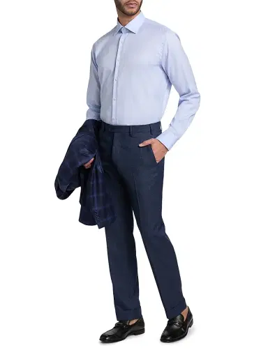 Emporio Armani Men's Textured Virgin Wool Trousers - Navy - Size 40 | Thumbnail 2 Emporio Armani Men's Textured Virgin Wool Trousers - Navy - Size 40 | Thumbnail 2