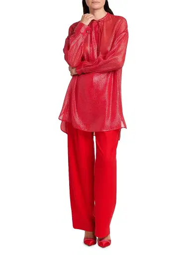 Giorgio Armani Women's Textured-Sheen Sheer Silk-Blend Tunic-Style Blouse - Samba | Thumbnail 2 Giorgio Armani Women's Textured-Sheen Sheer Silk-Blend Tunic-Style Blouse - Samba | Thumbnail 2