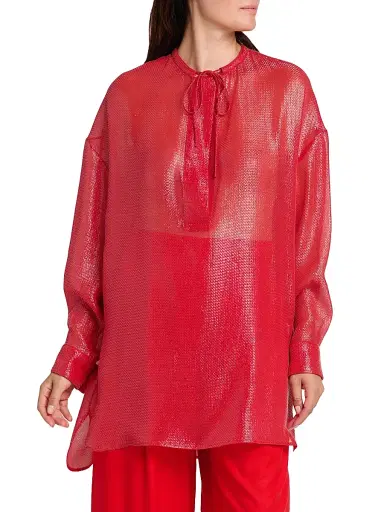 Giorgio Armani Women's Textured-Sheen Sheer Silk-Blend Tunic-Style Blouse - Samba | Thumbnail 3 Giorgio Armani Women's Textured-Sheen Sheer Silk-Blend Tunic-Style Blouse - Samba | Thumbnail 3