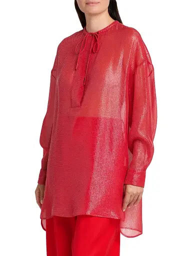 Giorgio Armani Women's Textured-Sheen Sheer Silk-Blend Tunic-Style Blouse - Samba | Thumbnail 4 Giorgio Armani Women's Textured-Sheen Sheer Silk-Blend Tunic-Style Blouse - Samba | Thumbnail 4