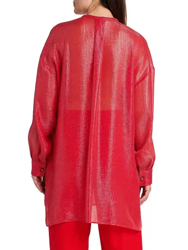Giorgio Armani Women's Textured-Sheen Sheer Silk-Blend Tunic-Style Blouse - Samba | Thumbnail 5 Giorgio Armani Women's Textured-Sheen Sheer Silk-Blend Tunic-Style Blouse - Samba | Thumbnail 5
