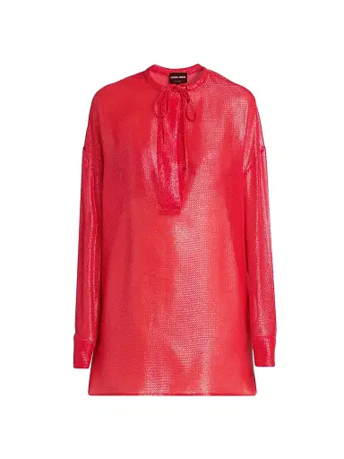 Giorgio Armani Women's Textured-Sheen Sheer Silk-Blend Tunic-Style Blouse - Samba | Thumbnail 1 Giorgio Armani Women's Textured-Sheen Sheer Silk-Blend Tunic-Style Blouse - Samba | Thumbnail 1